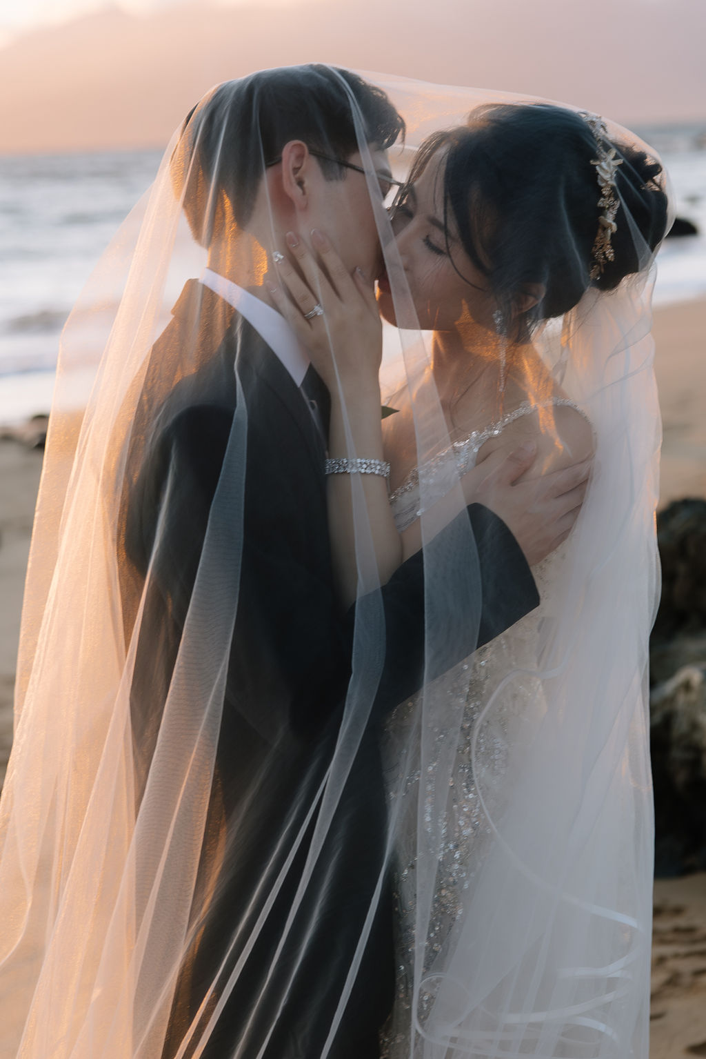bride and groom at andaz maui